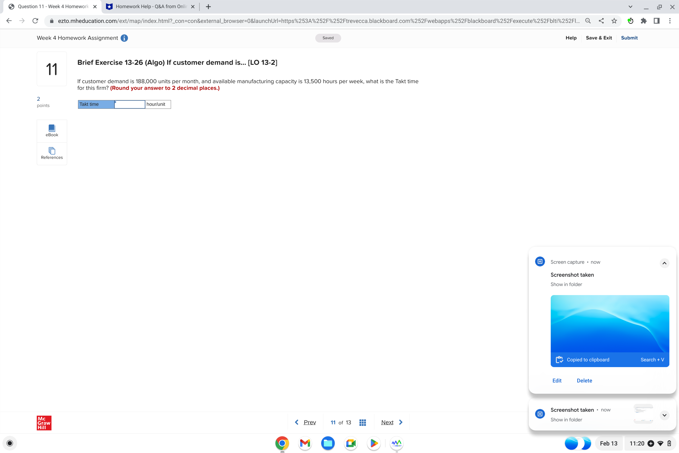 from Onlir x + - EX C ezto.mheducation.com/ext/map/index.html?_con=con&external_browser=0&launchUrl=https%253A%252F%252Ftrevecca.blackboard.com%252Fwebapps%252Fblackboard%252Fexecute%252Fblti%252FI... Q M ww Feb