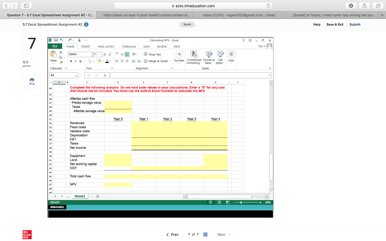 5.7 Excel Spreadsheet Assignment #2 @ Saved Help Save & Exit Submit