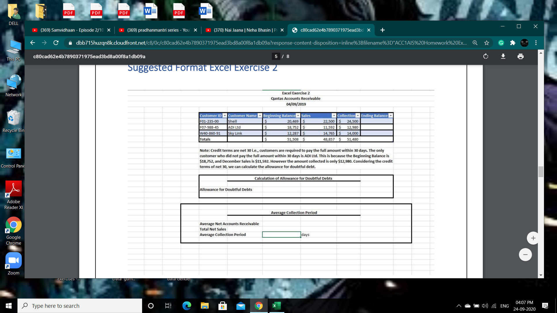 Create an Excel worksheet to prepare an income statement, a balance sheet