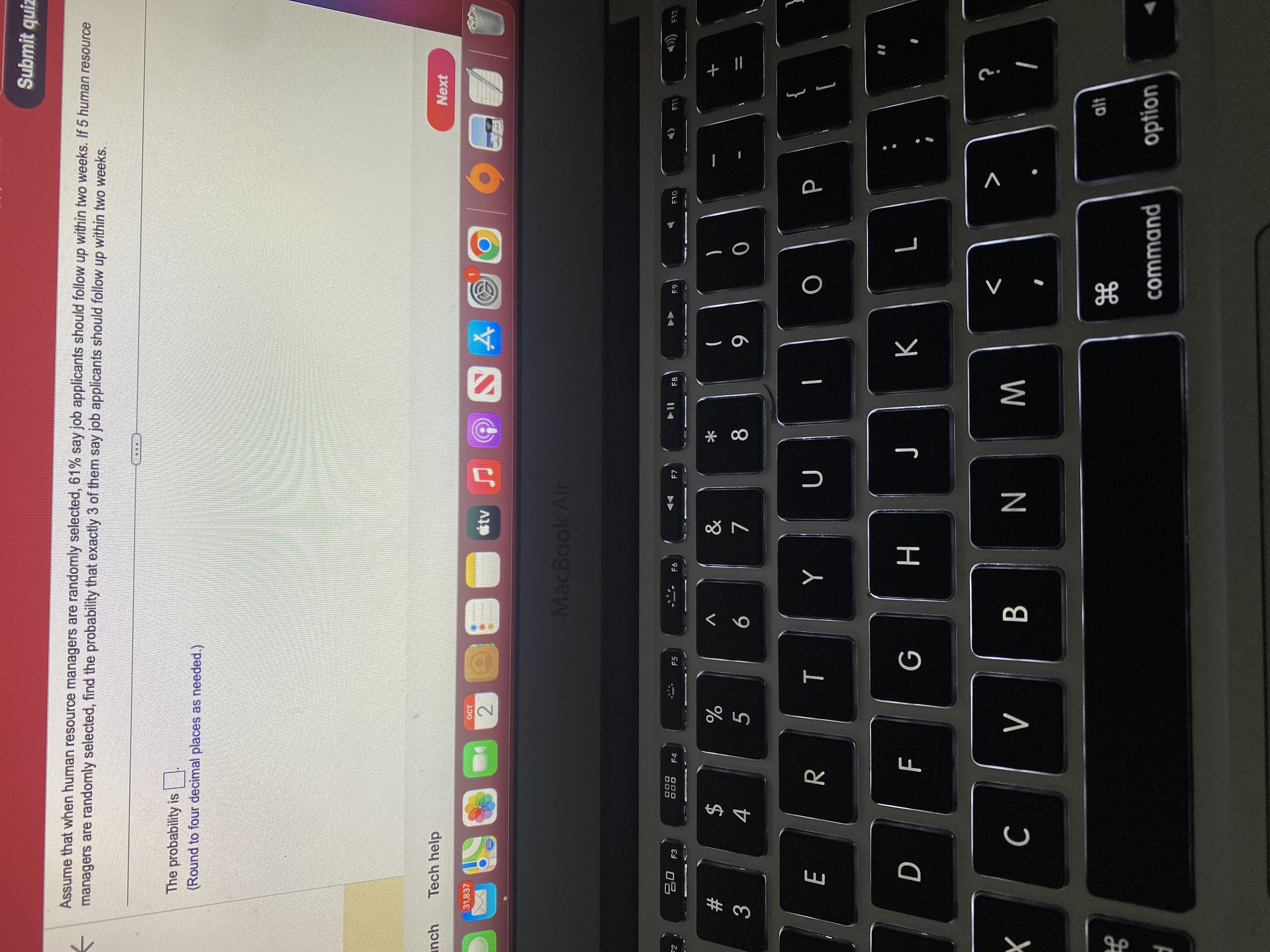  Submit quiz Assume that when human resource managers are randomly selected,