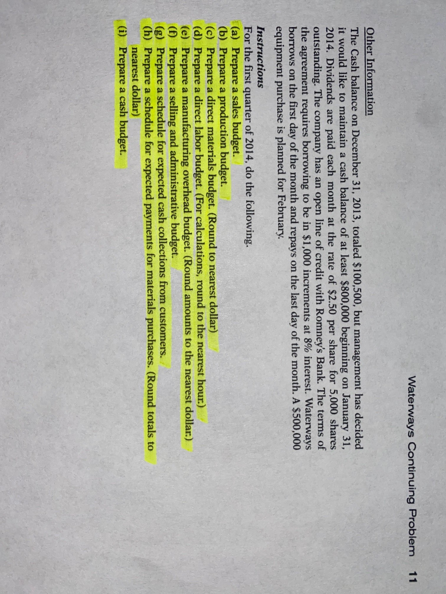 of the Waterways Problem from Chapters 1 through 8.) WCP9 Waterways Corporation