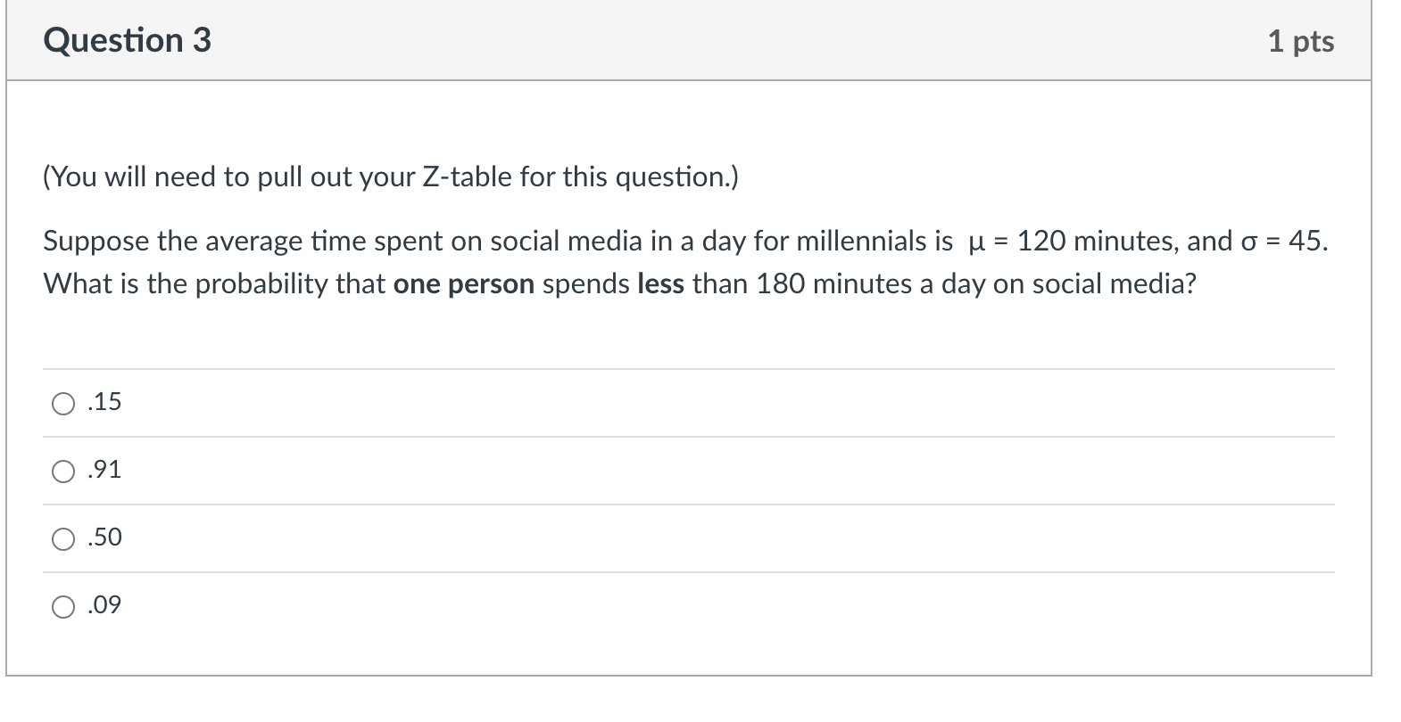 (You will need to pull out your Z-table for this question.)Suppose the