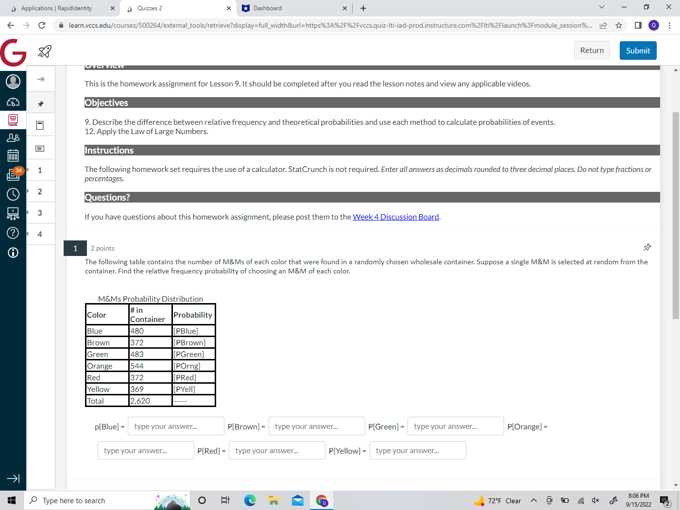  Applications | RapidIdentity x _ Quizzes 2 * *Dashboard X +