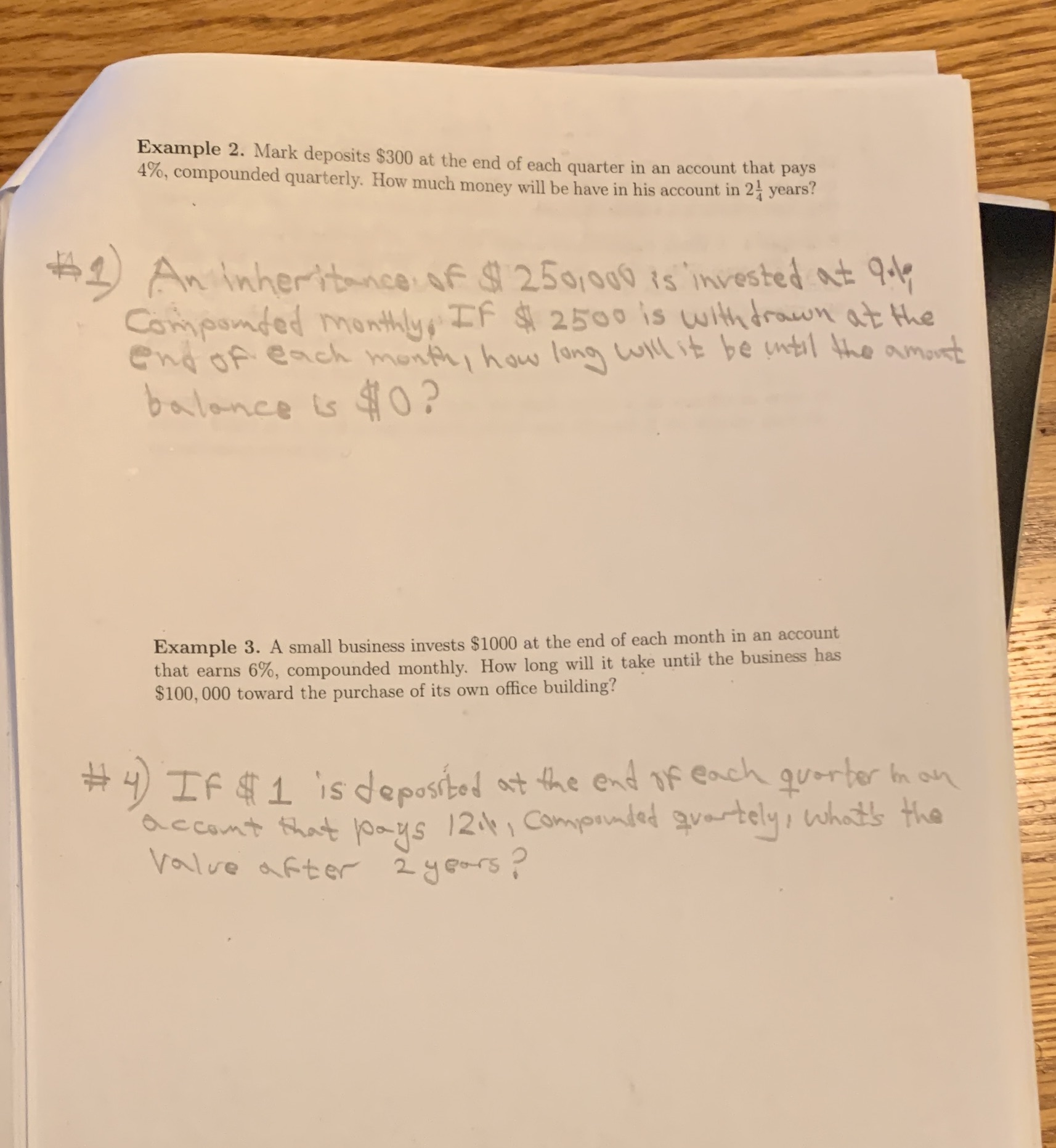 Answer all the questions correctly Example 2. Mark deposits $300 at the