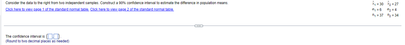 Consider the data to the right from two independent samples. Construct