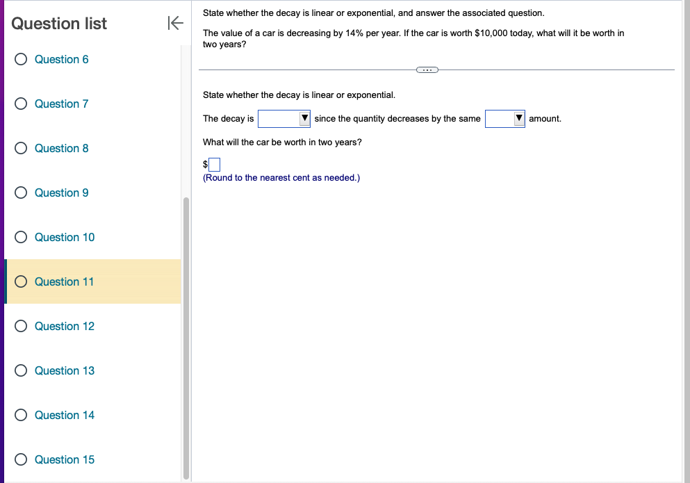 State whether the decay is linear or exponential, and answer the
