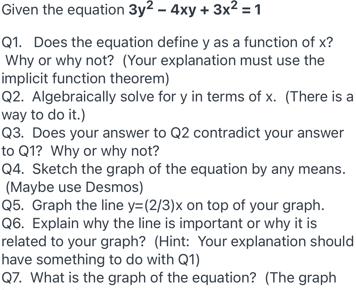 Please help me with question 6 Given the equation 3y2 - 4xy