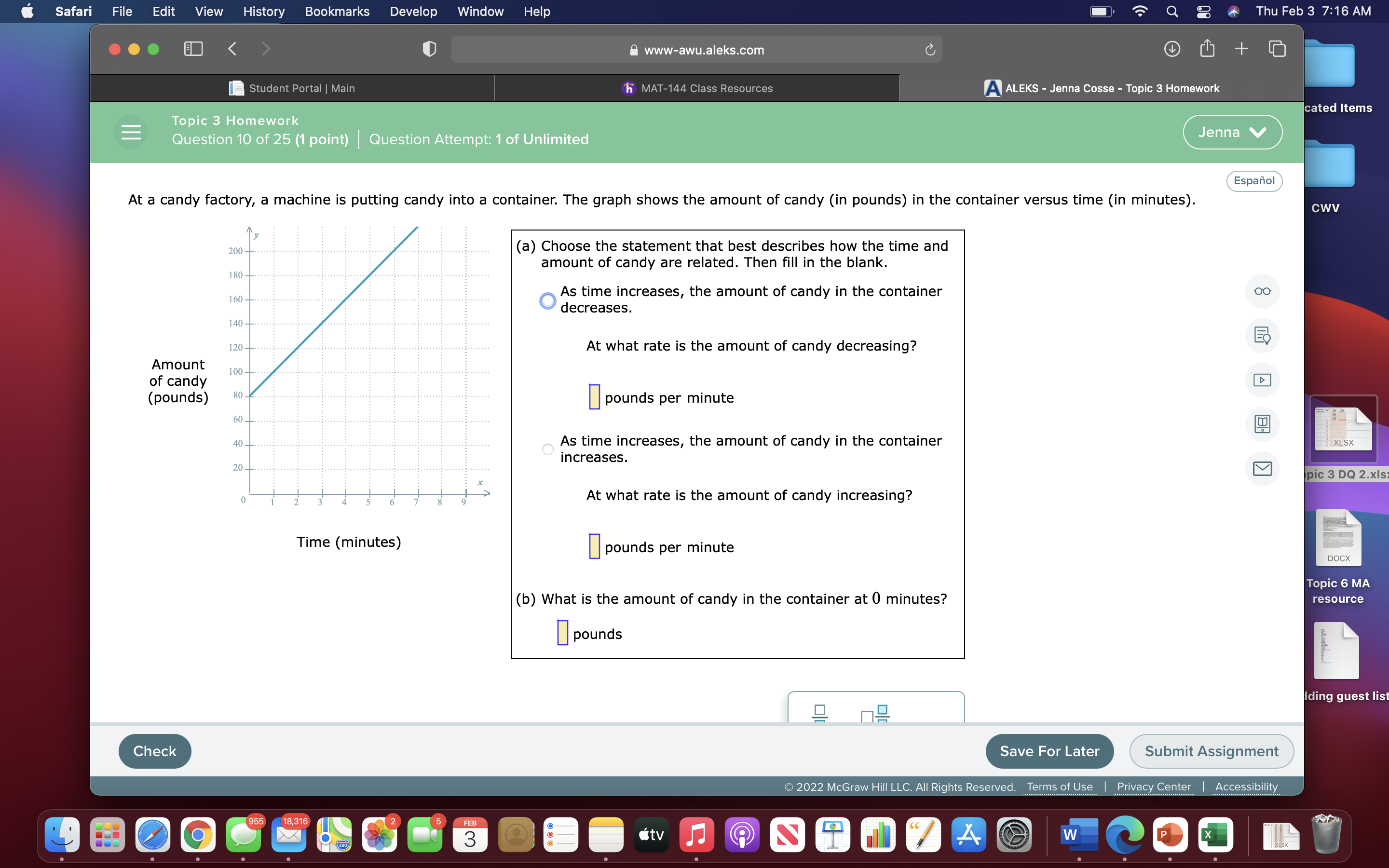 Safari File Edit View History Bookmarks Develop Window Help www-awu.aleks.com MAT-144 Class