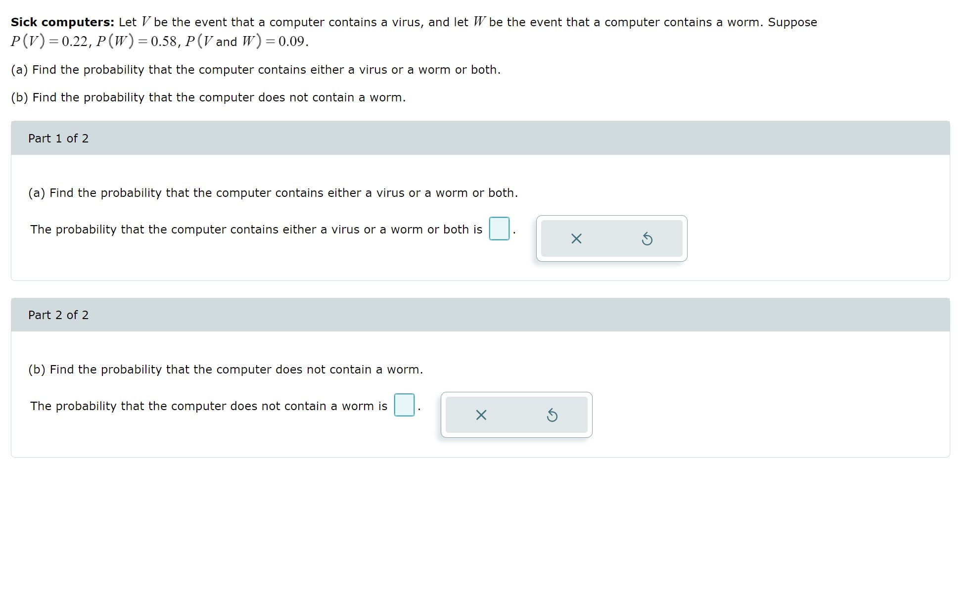  Sick computers: Let I be the event that a computer contains