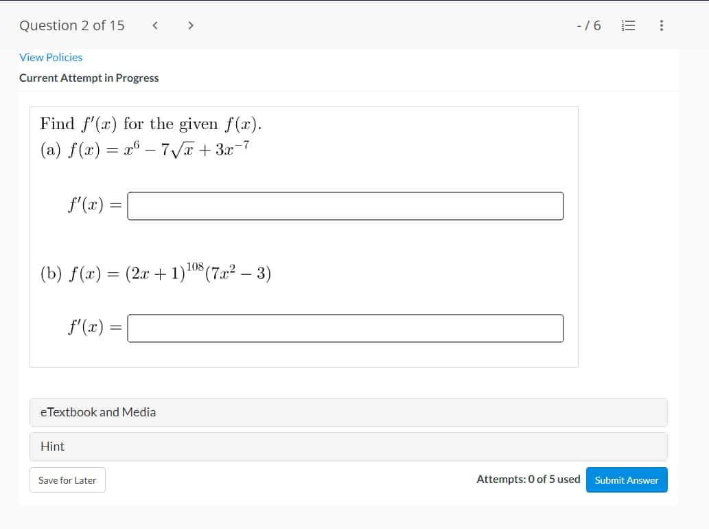 ' Attempts:00f5used Question 9 of 15 4'5 View Poiicies Current Attempt in