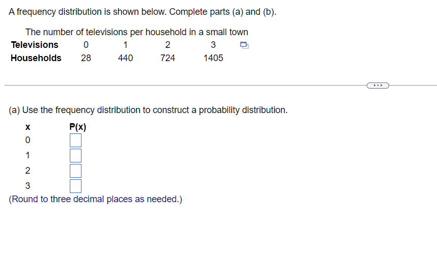 Need complete calculation A frequency distribution is shown below. Complete parts (a)