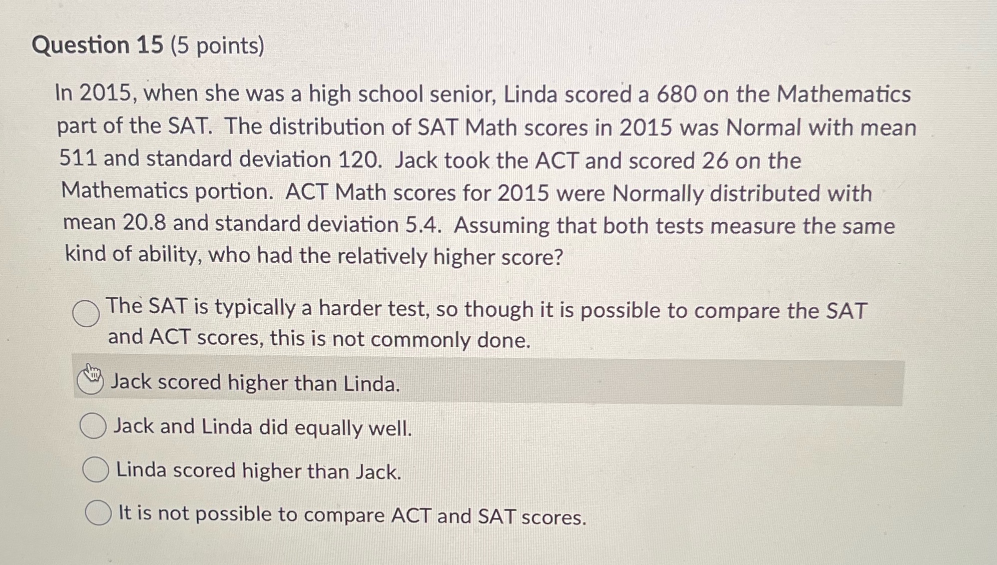 Question 15 (5 points) In 2015, When she was a high
