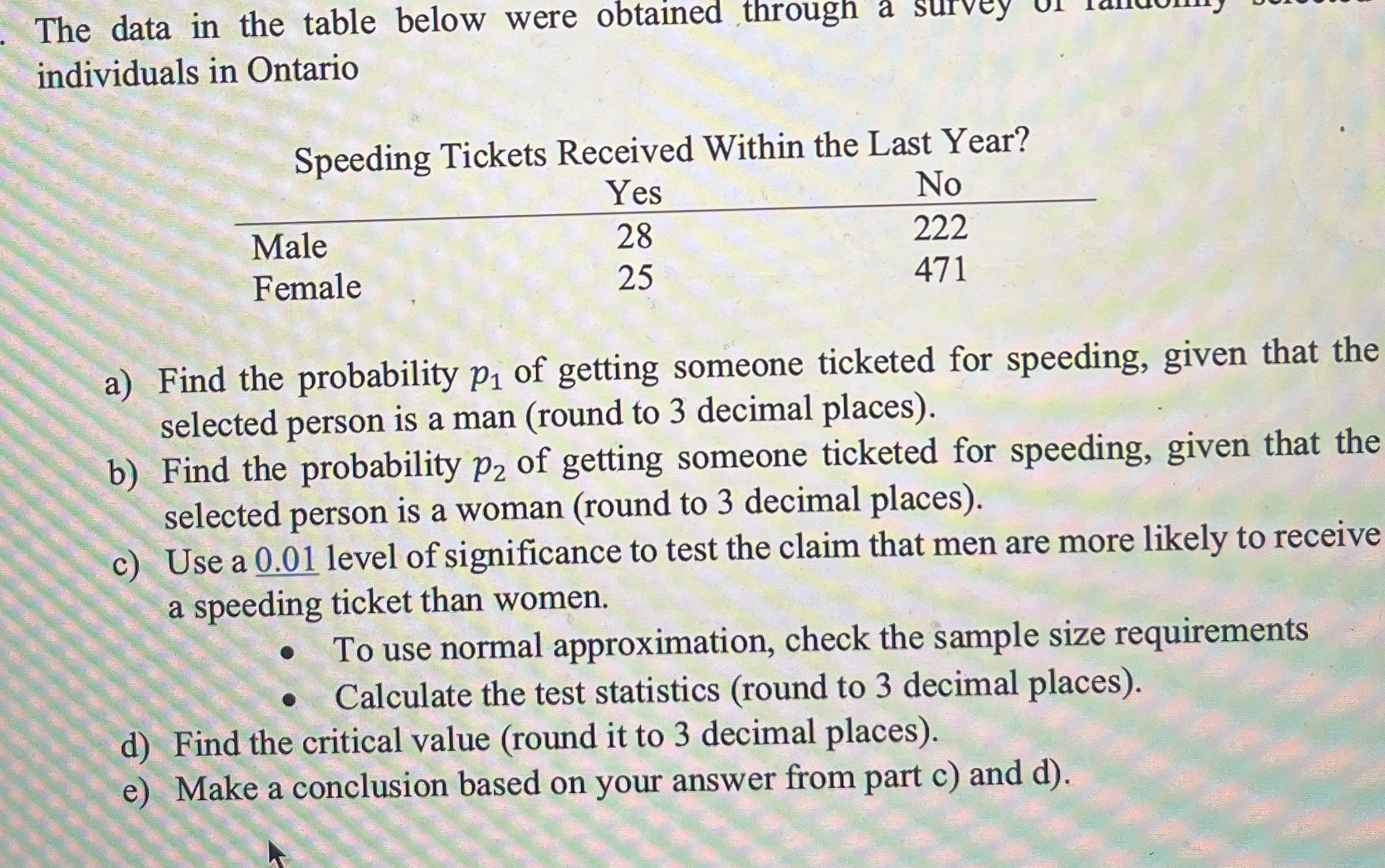 The data in the table below were obtained through a survey