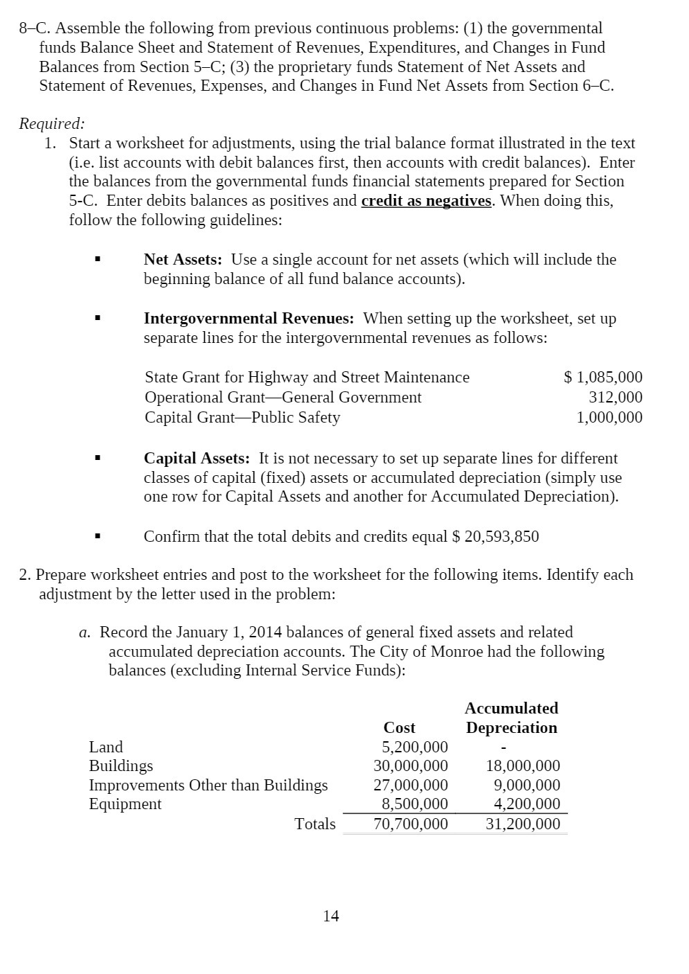 8C. Assemble the following from previous continuous problems: (1) the governmental