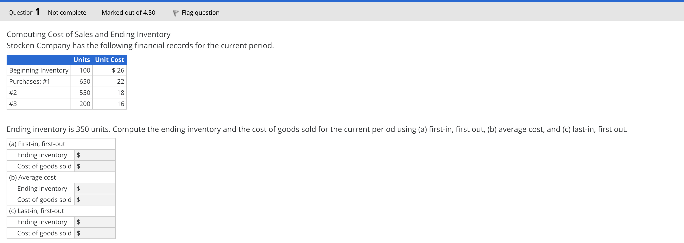 Question 1 . Need 6 numbers for the second column on the