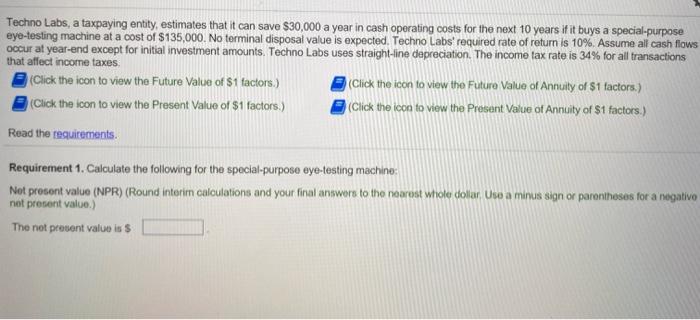 Techno Labs, a taxpaying entity, estimates that it can save $30,000 a