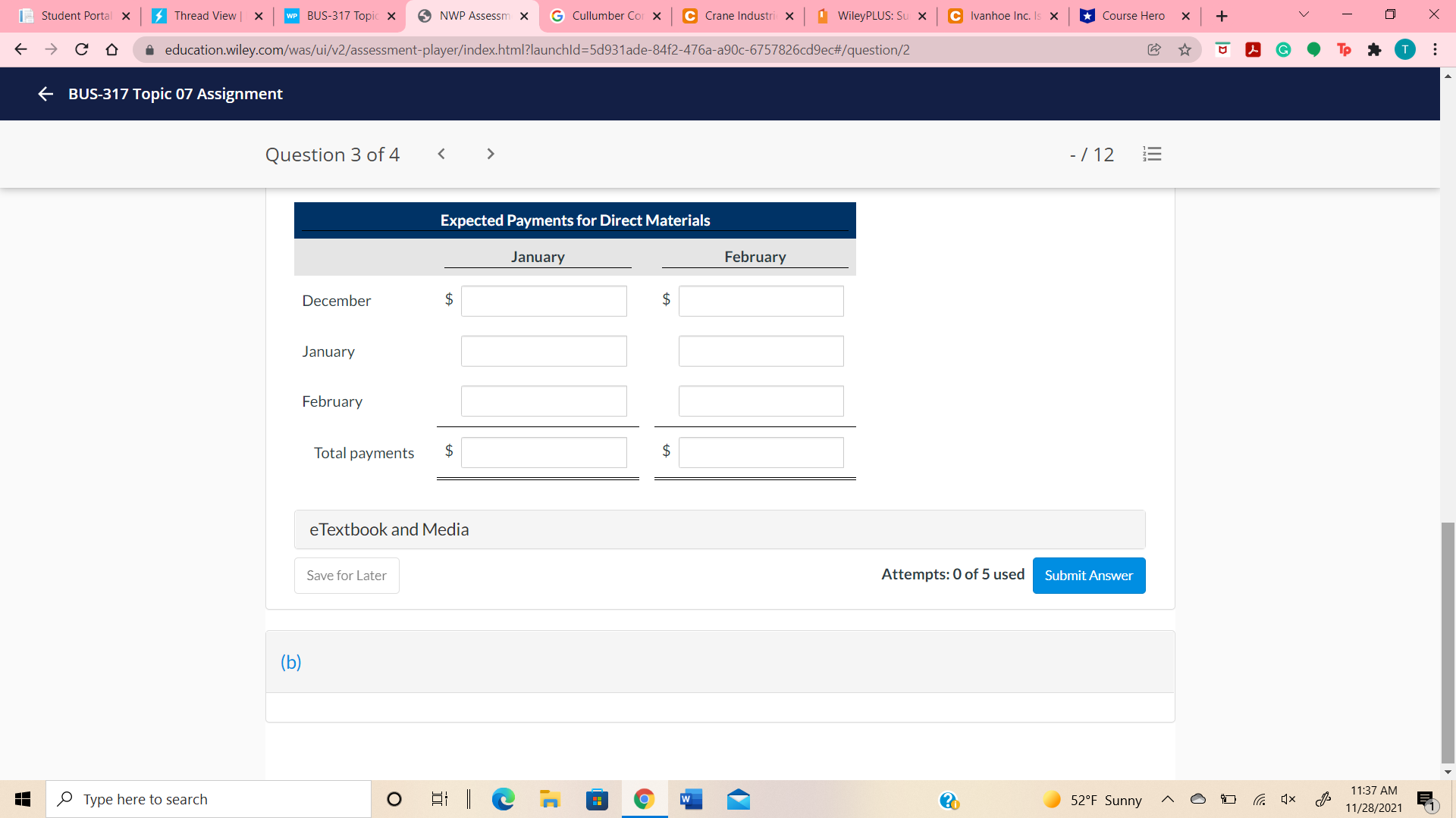 X F -> C D a education.wiley.com/was/ui/v2/assessment-player/index.html?launchld=5d931ade-84f2-476a-a90c-6757826cdgec#/question/2 G To # T BUS-317