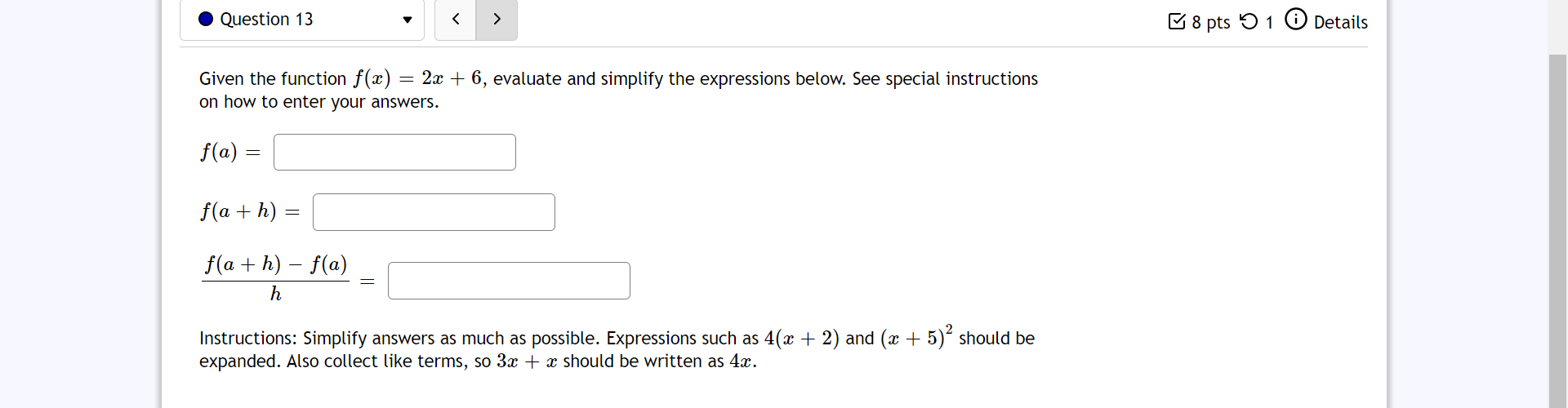 ' E48 pts '01 G) Details Solve the equation for the requested