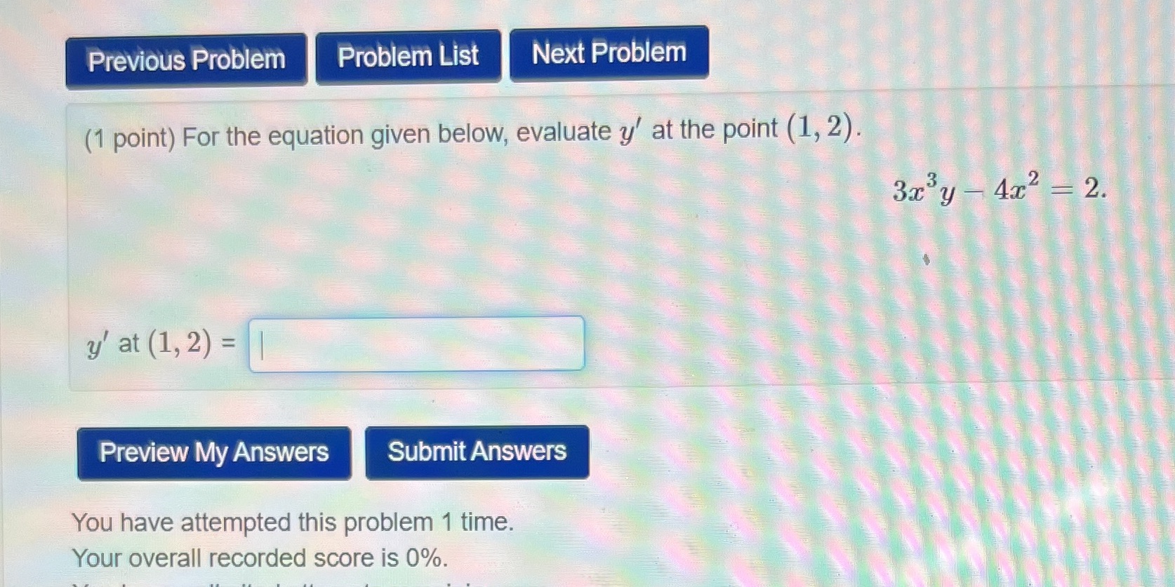  Previous Problem Problem List Next Problem (1 point) For the equation