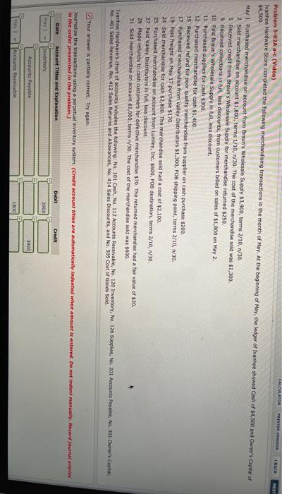 CALCULATOR PRINTER VERSION BACK NEXT Problem 5-02A a-c (Video) Ivanhoe Hardware Store