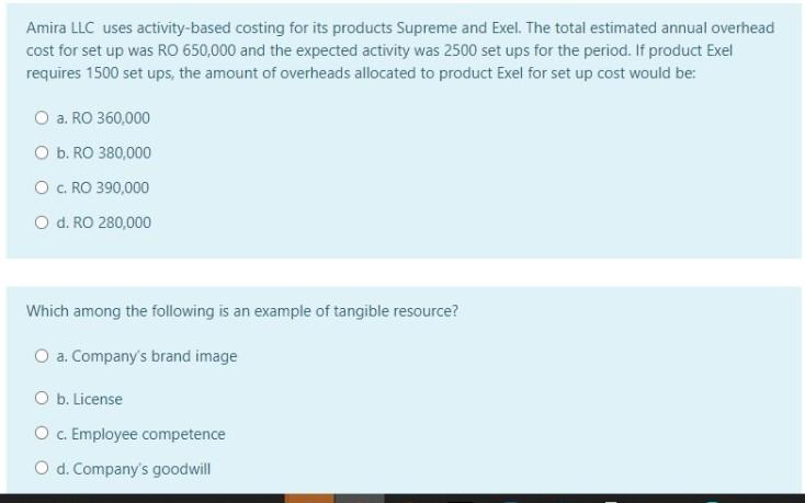 RO 2.000, Set ups RO 4.250, Administrative costs RO 3.550, Inspection and