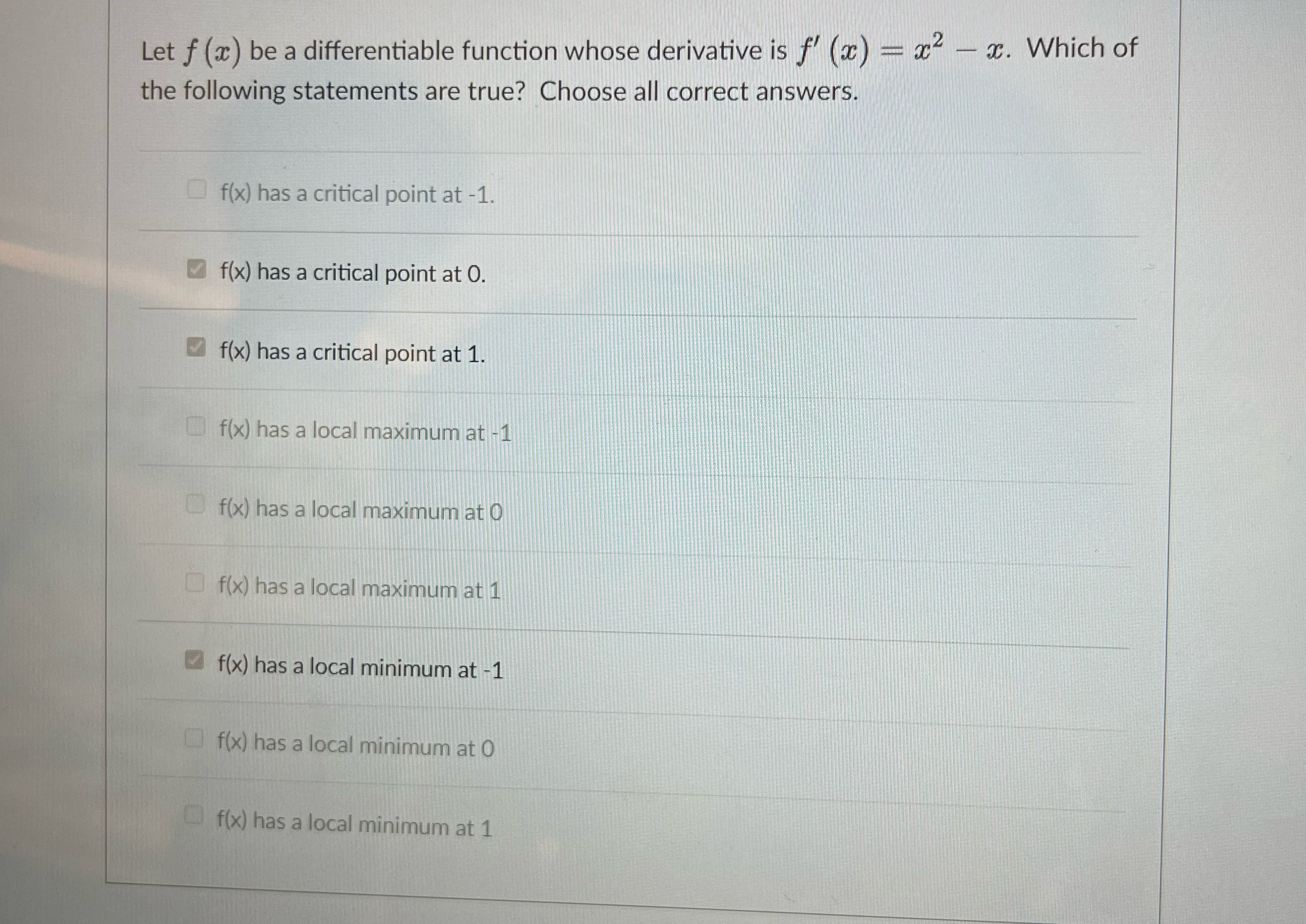  Let f () be a differentiable function whose derivative is f'