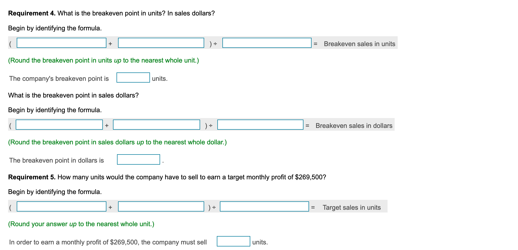 table - Requirements $ 25.00 $ 7.80 6.00 Sales price per unit: