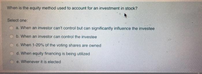 When is the equity method used to account for an investment in