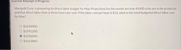 Current Attempt in Progress Marigold Corp. is preparing its direct labor budget
