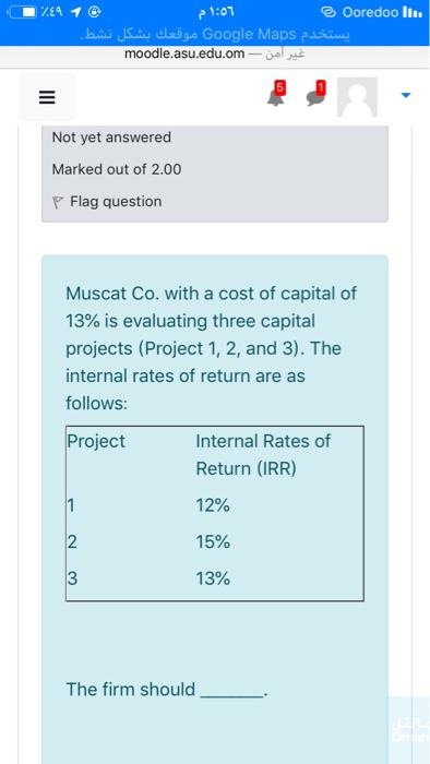1%89 = Ooredoo III. : Google Maps . moodle.asu.edu.om- Not yet answered