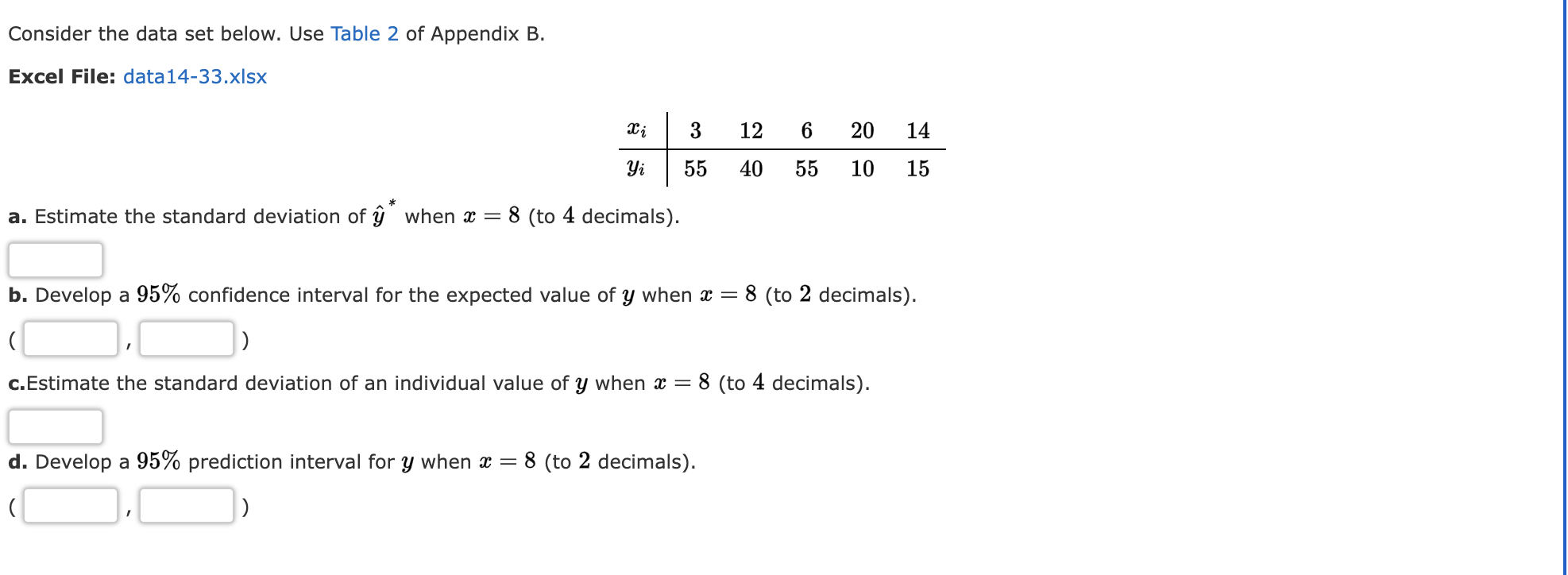 for two variables, :1: and y. Use Table 2 of Appendix B.