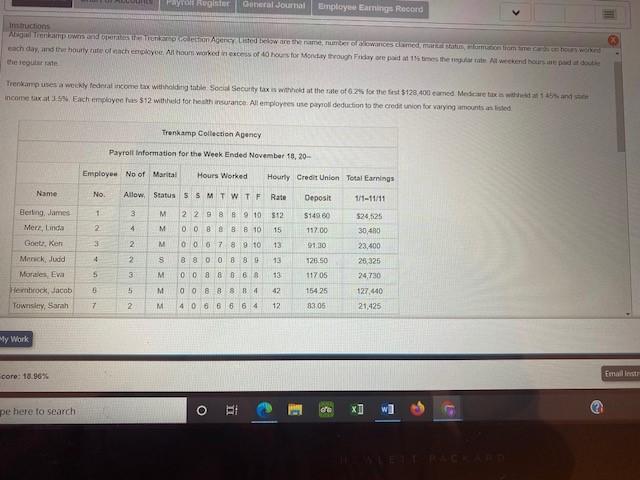  ROBE General Journal Employe Earnings Record Imbructions Abg Trump and presentaron