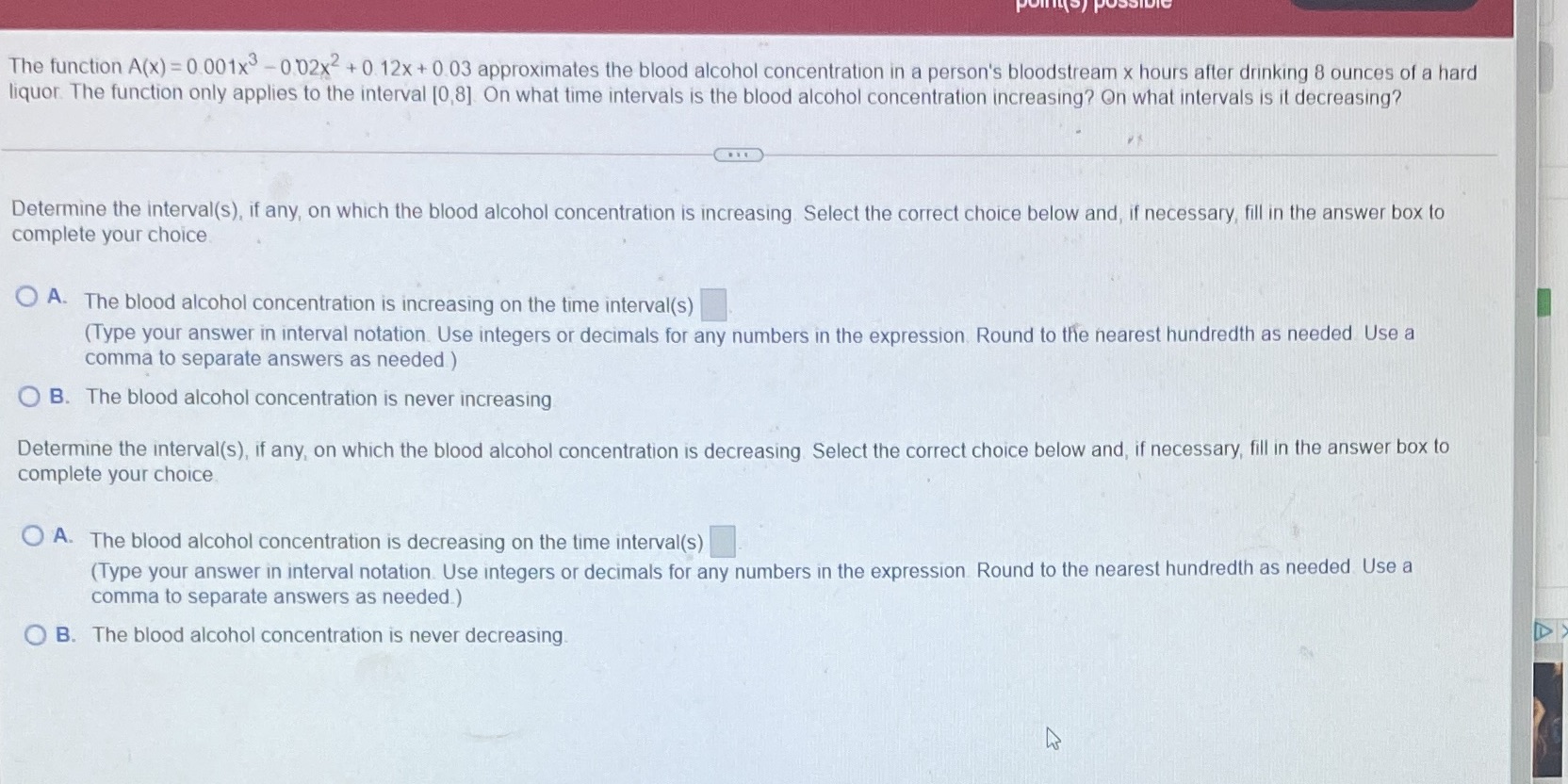  The function A(x) = 0.001x - 0.02x2+ 0. 12x + 0.03