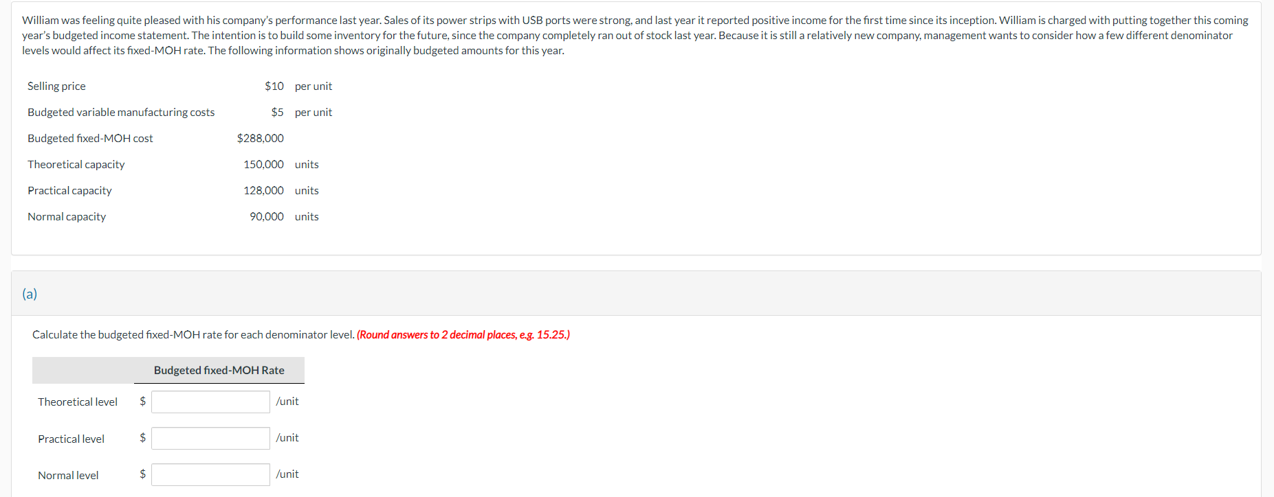  levels would affect its fixed-MOH rate. The following information shows originally