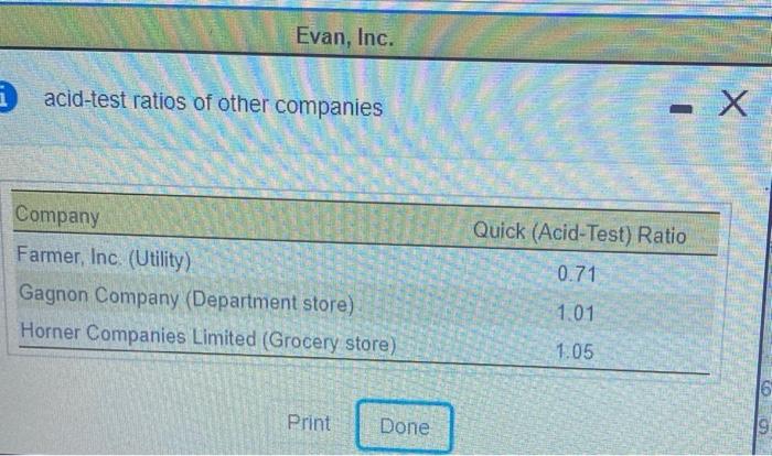 the icon to view the acid-test ratios of other companies.) 1. Compute