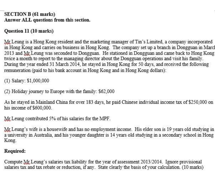 B (61 marks) Answer ALL questions from this section. Question 11 (10