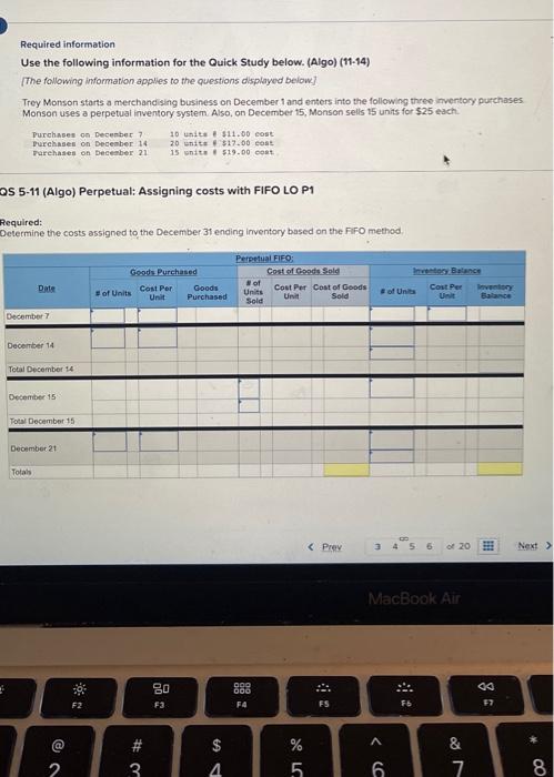  Required information Use the following information for the Quick Study below.