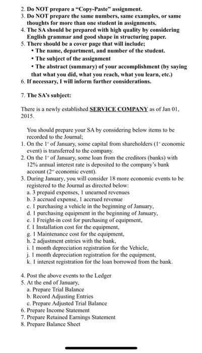 2. Do NOT prepare a "Copy-Paste" assignment. 3. Do NOT prepare the