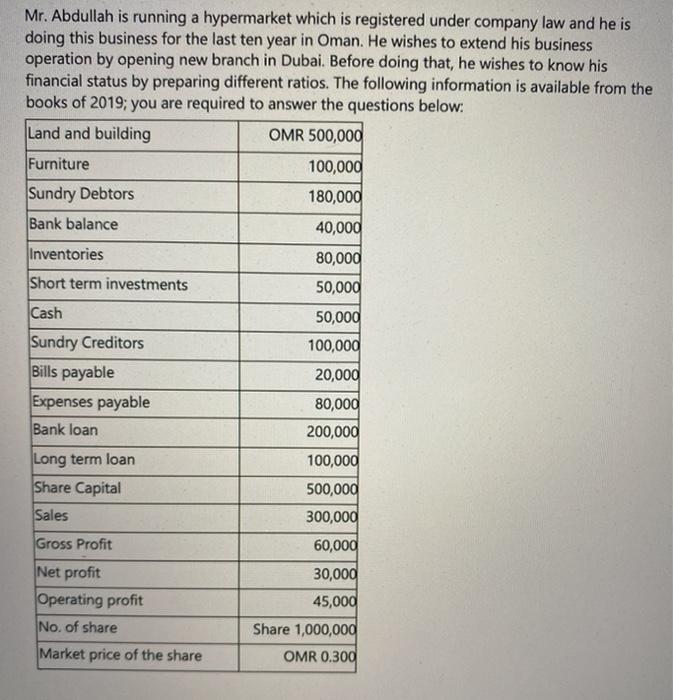Mr. Abdullah is running a hypermarket which is registered under company law
