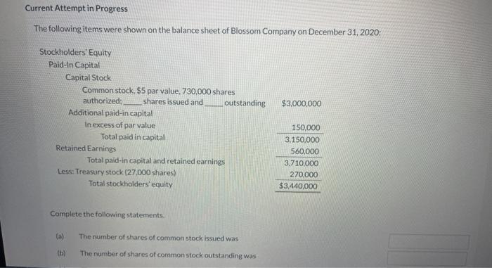 Current Attempt in Progress The following items were shown on the balance