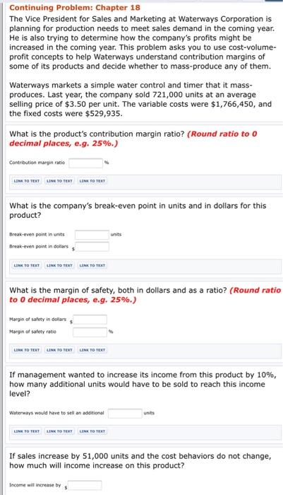 Continuing Problem: Chapter 18 The Vice President for Sales and Marketing at