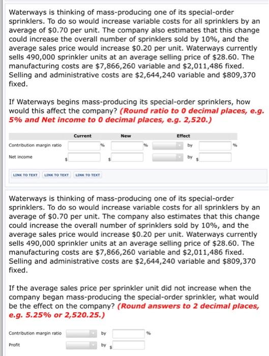 Waterways Corporation is planning for production needs to meet sales demand in