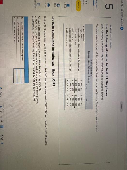Ch 16: Problem Solving 5 Part 1 of 2 Saved Use the