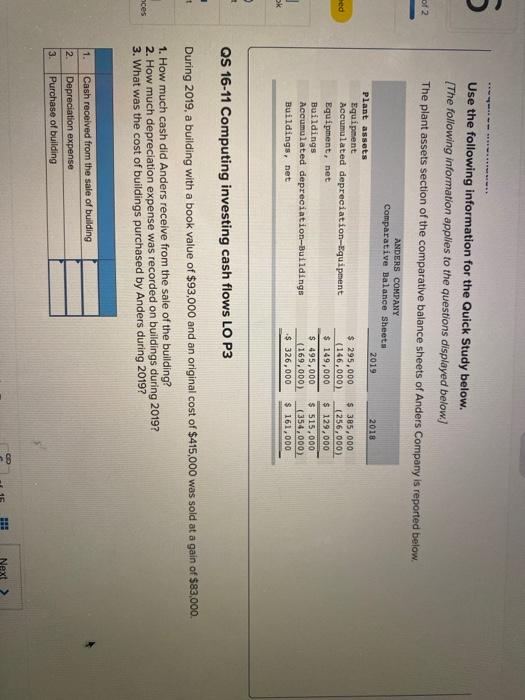 following information for the Quick Study below. [The following information applies to