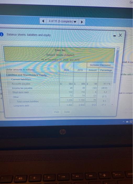 view the liabilities and shareholders' equity sections of the balance sheet.) (Click