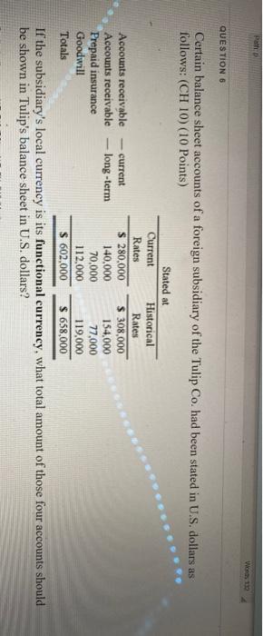 Path: p Words 132 QUESTION 6 Certain balance sheet accounts of a