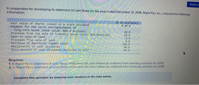 In preparation for developing its statement of cash flows for the year