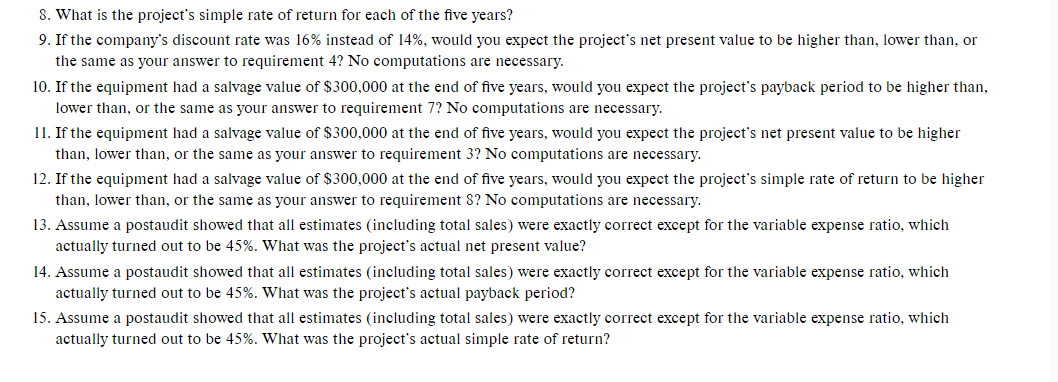 investment in equipment with a useful life of five years and no