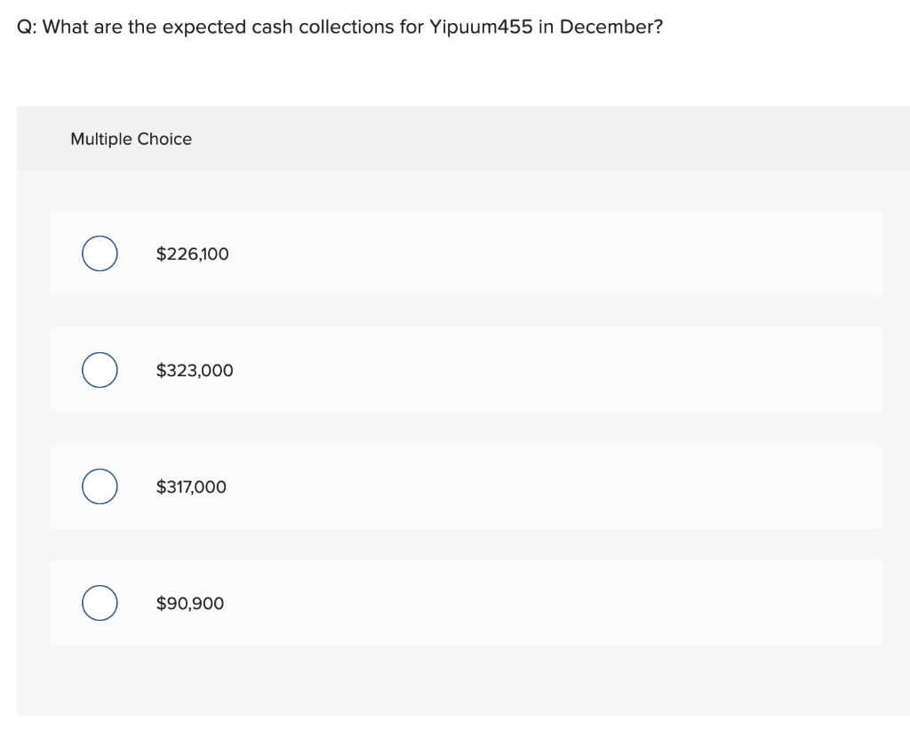 $303,000 for November, $323,000 for December, and $223,000 for January. Collections are