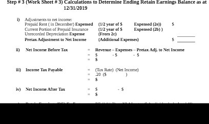 Step # 3 (Work Sheet # 3) Calculations to Determine Ending